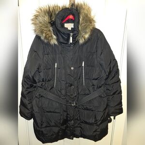 Micheal Kors Women's Black Faux Fur-Trimmed Parka